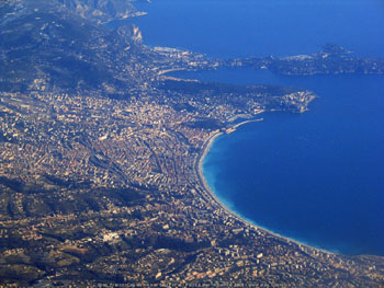 An arial view of the Bay of Angels in Nice, one of the views you’ll see on your helicopter tour over the French Riviera.