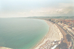 Panoramic view of the Bay of Angels, the beach and the Promenade des Anglais in Nice, on the French Riviera. Photo: &copy; www.keithsarver.com